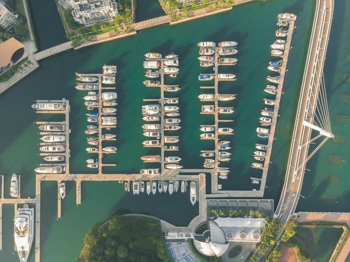 Aerial view of yachts berthed at Keppel Bay, Singapore
